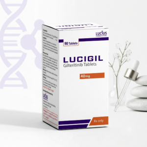 Lucigil 40 mg is an oral targeted cancer tablet containing Gilteritinib, an FLT3 inhibitor. Doctors prescribe it for adults with acute myeloid leukemia (AML) that carries an FLT3 mutation and has come back or not responded to earlier treatment.